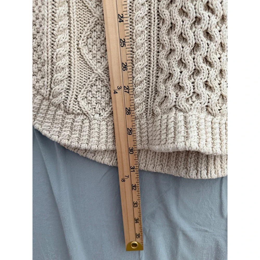 LL Bean Signature Fishermen Cable Knit Sweater Women L Cream Cottagecore Zipper